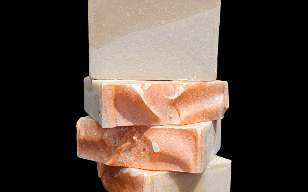 Stack of tangerine scrub bar soap. Also used for the blog what is cold process soap