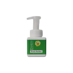 Fruit Sorbet Foaming Hand Soap shown in a square, white bottle with an emerald green label