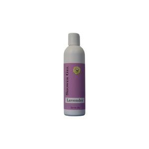 Lavender Shower Gel shown in a white bottle with a classic lavender label