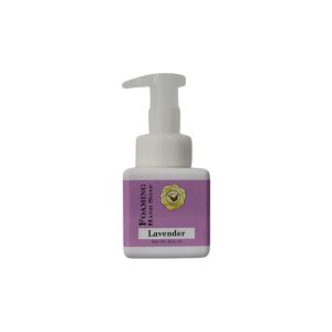 Lavender Foaming Hand Soap shown in a square white bottle with a classic lavender label