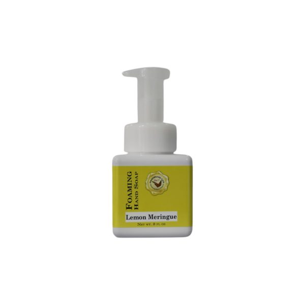 Lemon Meringue foaming hand soap in a white bottle