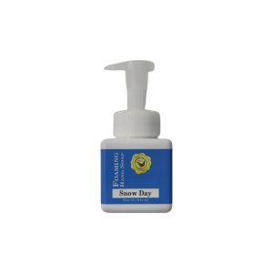 Snow Day Foaming Hand Soap in a white square bottle with a blue label